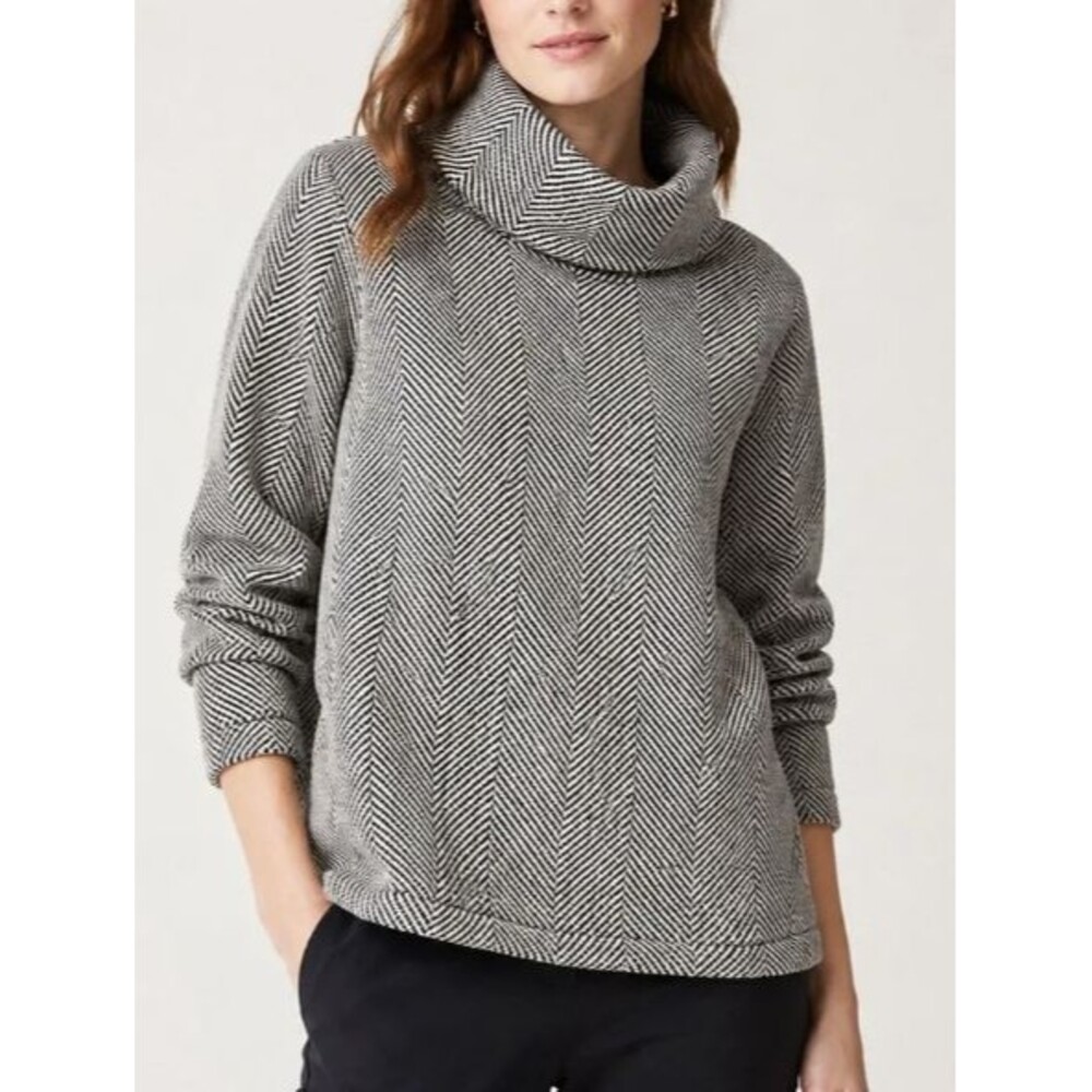 J. Crew Herringbone Funnelneck Sweater Women Size 3X Black White Pullover